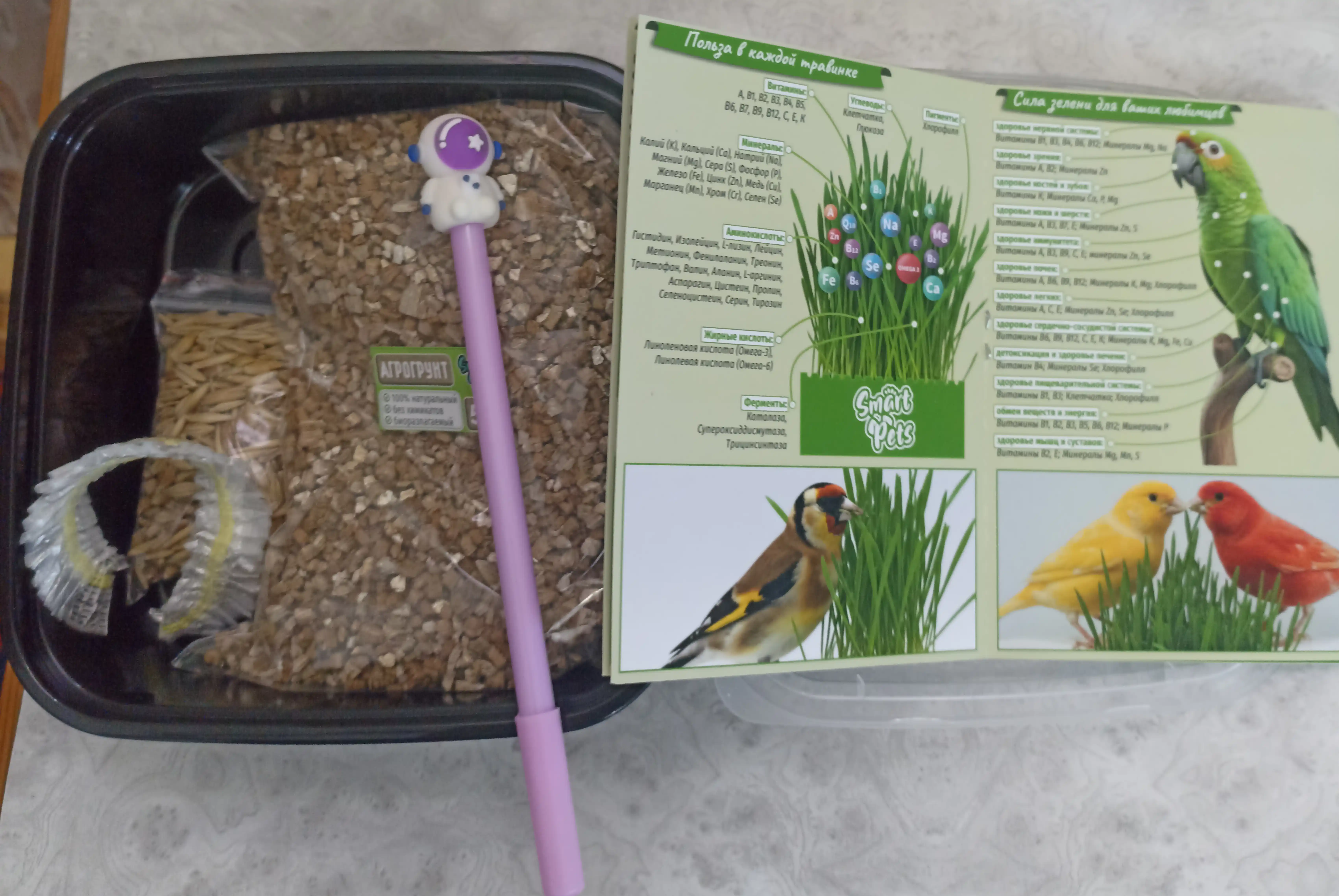 Трава для попугаев, канареек, щеглов и перепёлок Smart Pets, набор для выращивания, 130 г