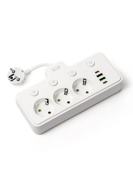 Pilot tarmoq filtri, USB tez zaryadlovchi rozetka, 3/2 rozetka, 2 usb, 2 Type-C, 8 sm sim - 