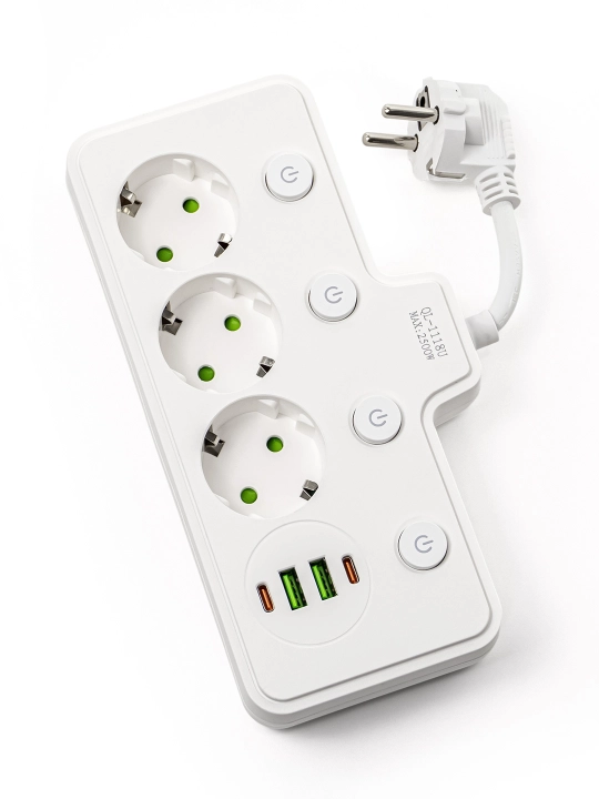 Сетевой фильтр, разъем USB для быстрой зарядки, розетки 3/2, 2 USB,2 Type-C, кабель 8 см