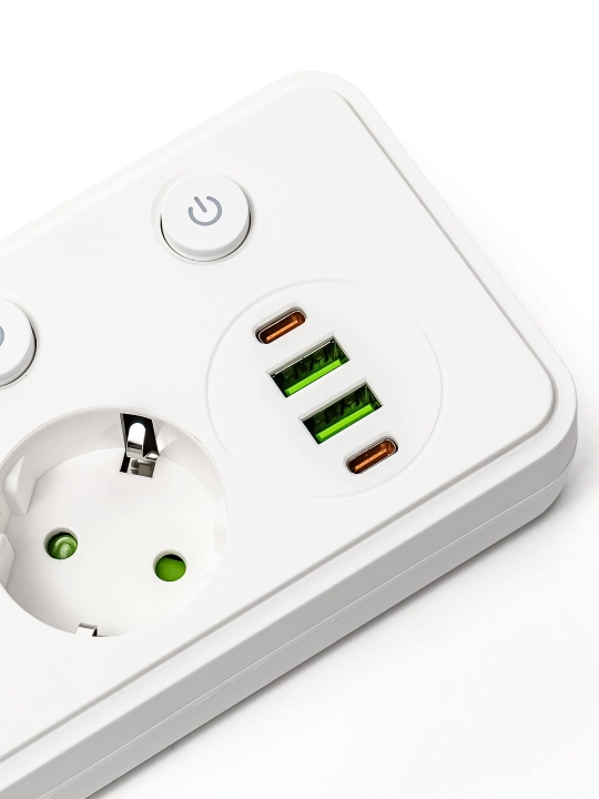 Сетевой фильтр, разъем USB для быстрой зарядки, розетки 3/2, 2 USB,2 Type-C, кабель 8 см