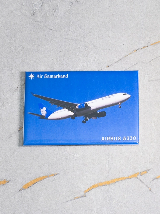 Фото магнит (авиасувенир), фото самолёта Airbus A330 Air Samarkand, размер 8x5 см - 