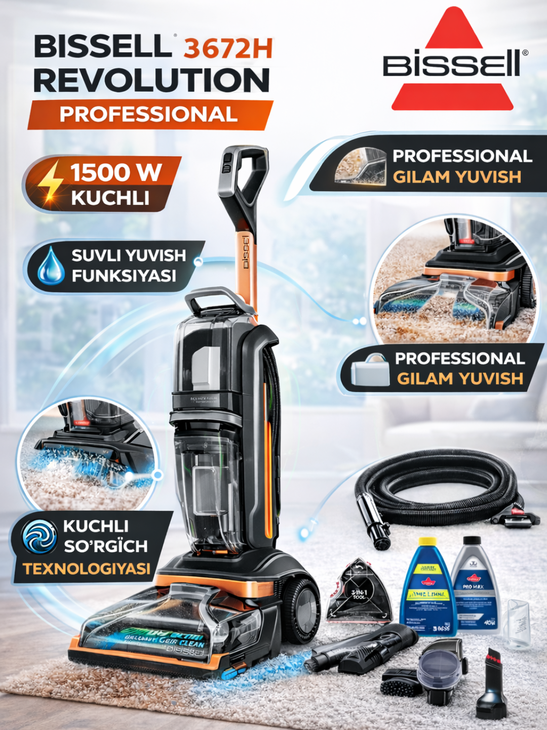 Bissell 3672H Revolution Professional gilam tozalash changyutgichi - 