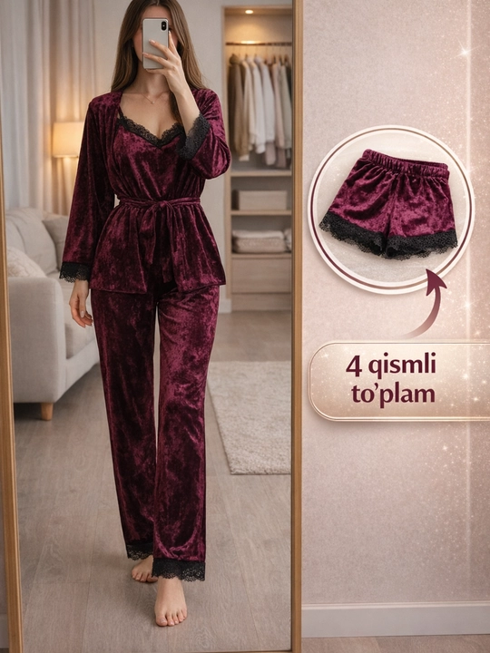 Ayollar va qizlar uchun pijama to‘plami, uyqu kiyimi, yumshoq mato, qora rang