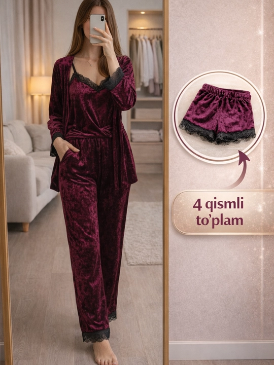 Ayollar va qizlar uchun pijama to‘plami, uyqu kiyimi, yumshoq mato, qora rang