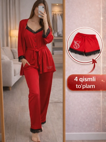 Ayollar va qizlar uchun pijama to‘plami, uyqu kiyimi, yumshoq mato, qora rang - 