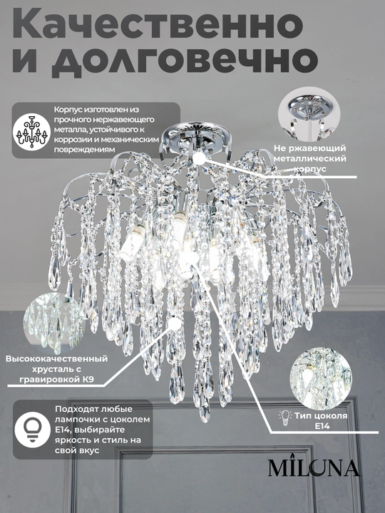 Хрустальная потолочная люстра, 3 размера, 5 цветов, для спальни, гостиной, кухни, прихожей