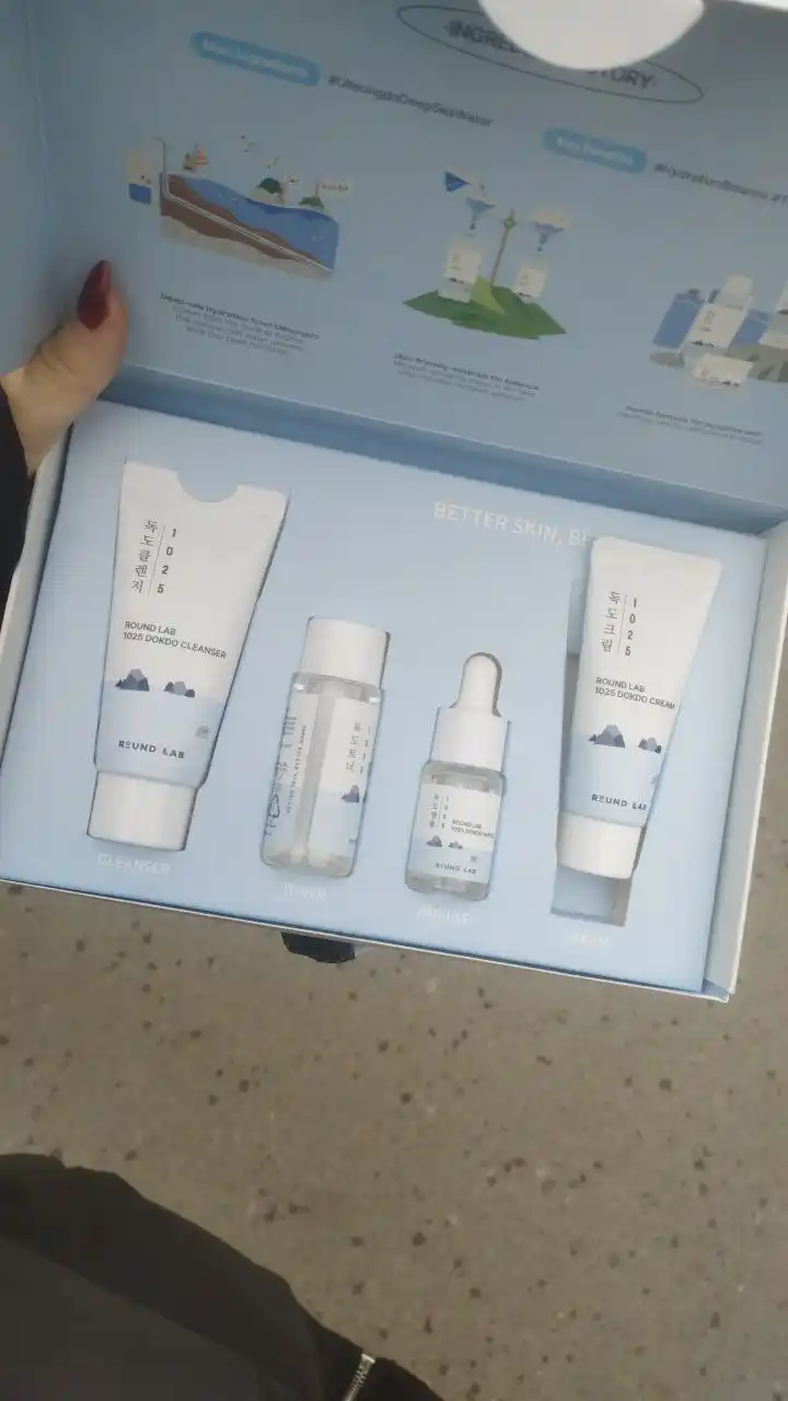 ROUND LAB yuz miniatyuralari sayohat to'plami, Pine Calming Cica Trial Kit, 4 dona