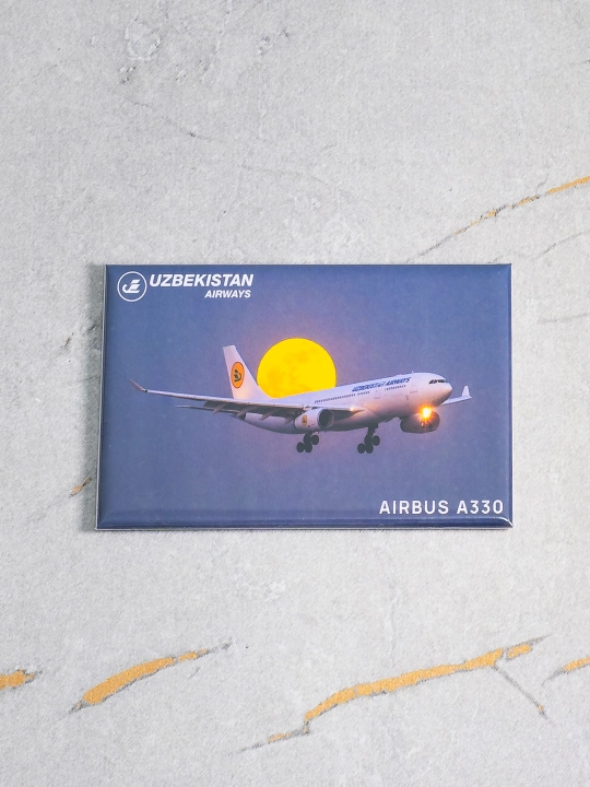 Фото магнит (авиасувенир), фото самолёта Airbus A330 Uzbekistan Airways, размер 8x5 см - 