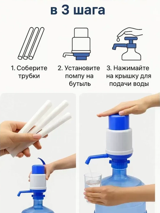 Помпа для воды, механическая, на бутыль от 5 до 10 литров