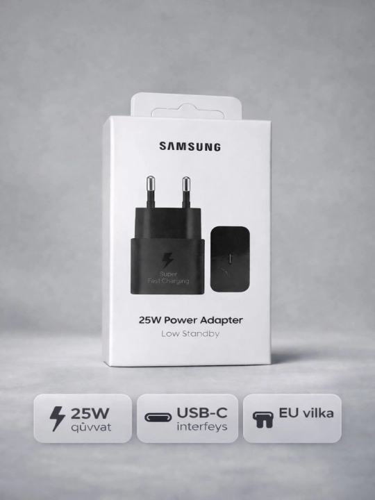 Samsung 25W Type-С zaryadchik, adapter Fast Charging - Tezkor zaryadlash