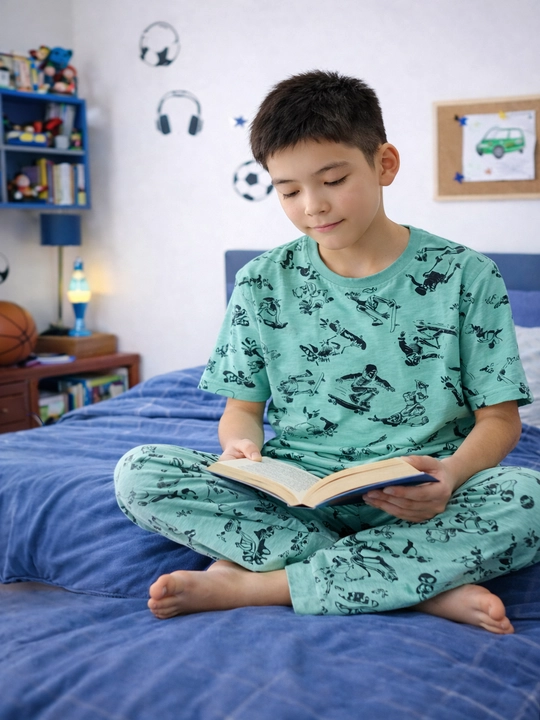 Bolalar o'g'il qizlar uchun uzun yengli bosma shimlar pijama to'plami
