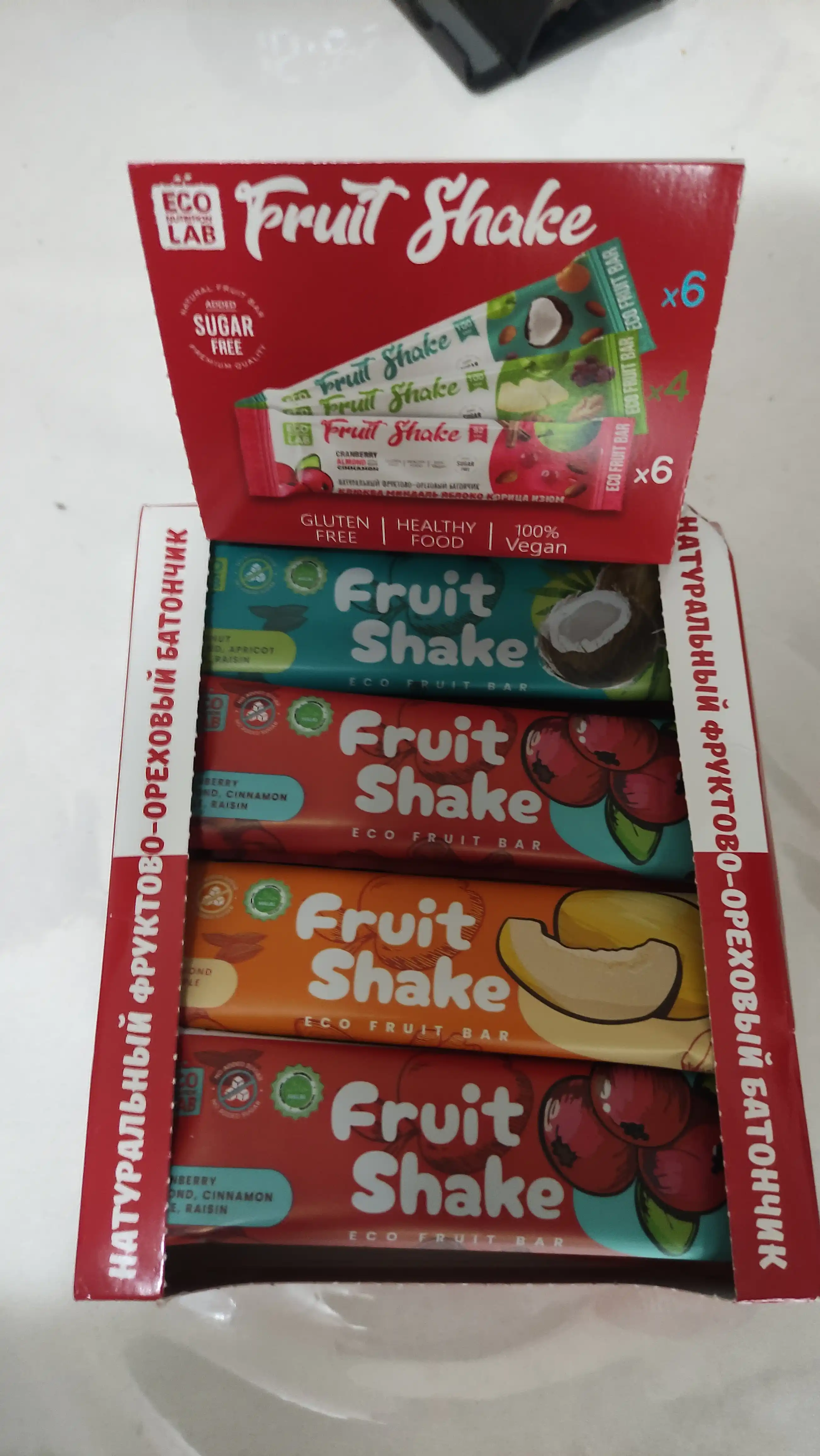 Mevali-yong'oqli batonchiklar Fruit Shake Assorti klyukva/qovun/kokos, 16 donax30 g