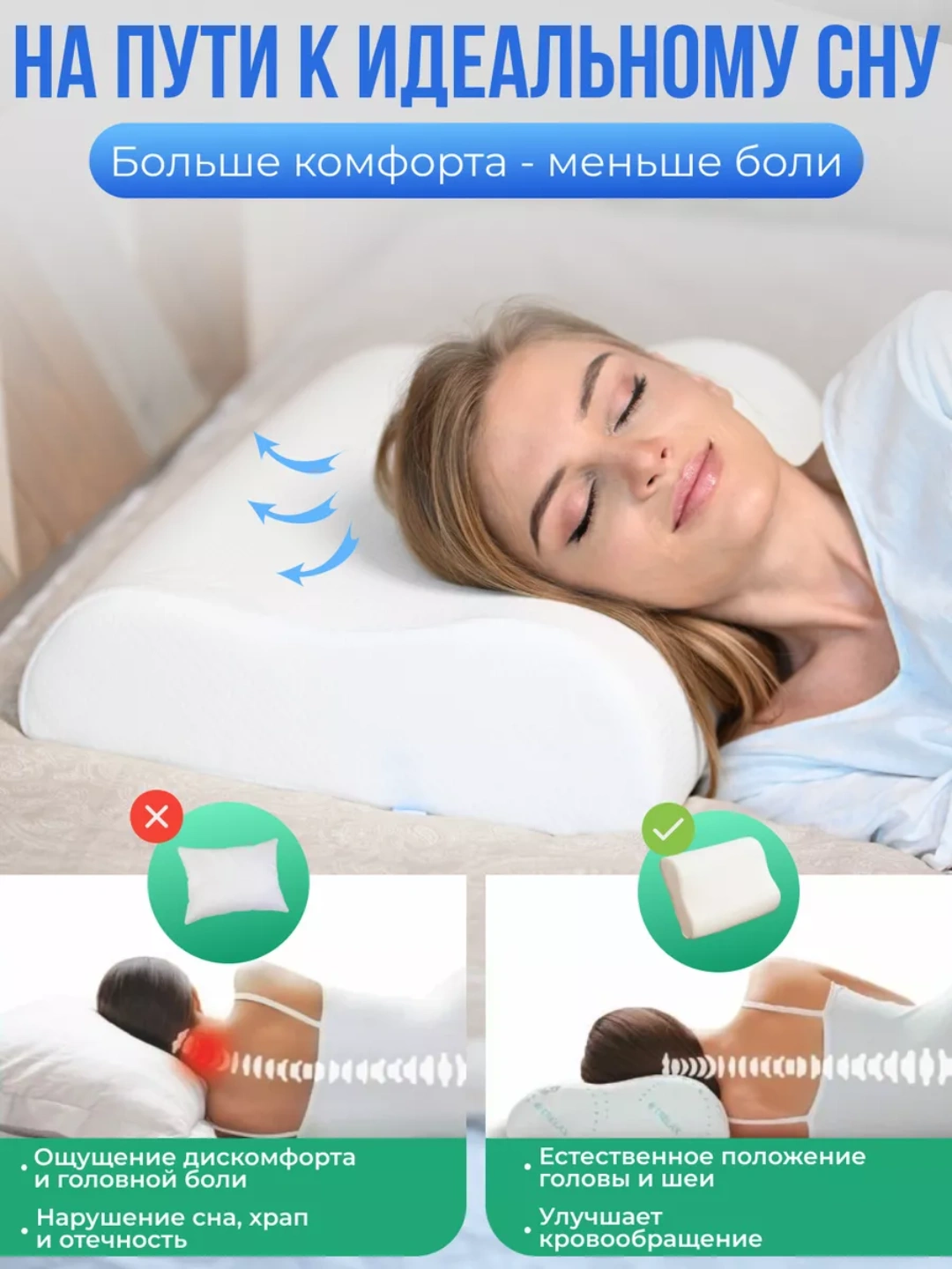 Uxlash Rasm Yostiq ortopedik AIKO Memory, xotira effekti, podushka anatomik ...