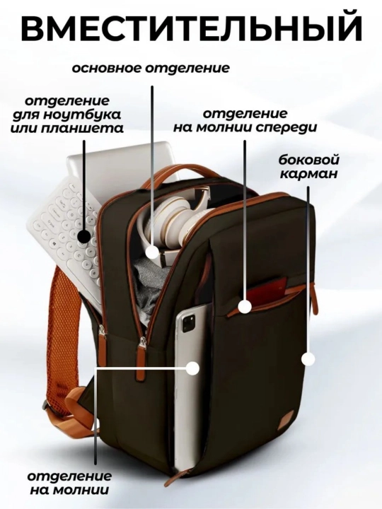 Рюкзак городской для ноутбука 15.6" с USB, ручная кладь, 20 л