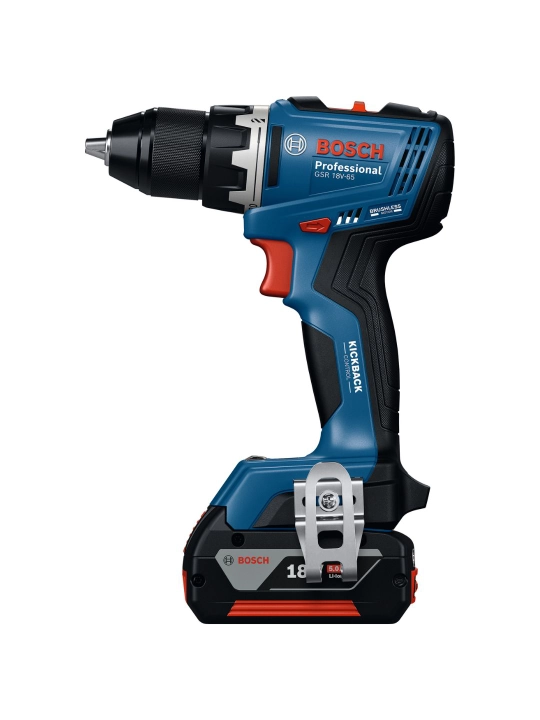 Bosch Professional GSR 18V-65 — Akkumulyatorli shurupburagich (Brushless), 18V, keys bilan