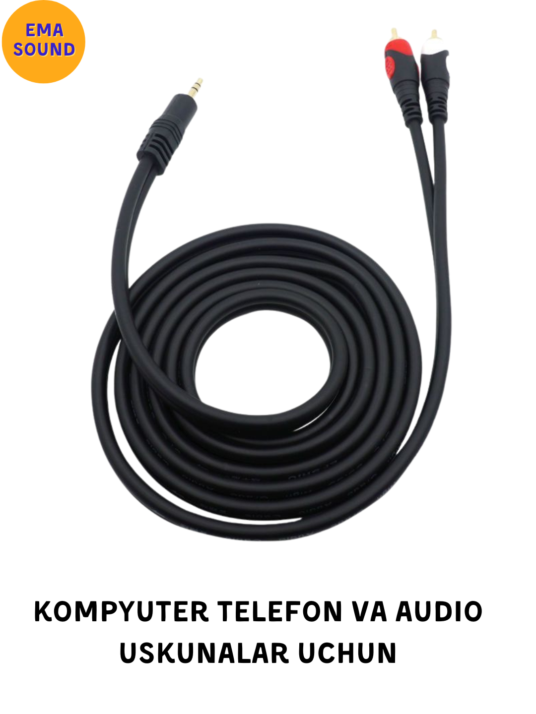 3.5mm jack to RCA 1.8 m, 5 m uzunlikda