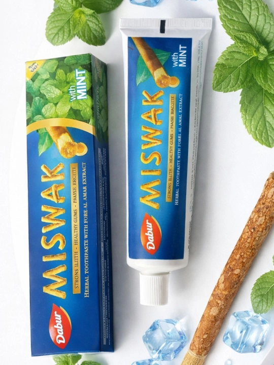 Dabur Misvak tish pastasi misvokli oqartiruvchi ftorsiz halol pasta, GOLD YALPIZ