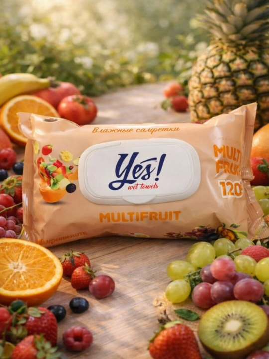 Влажные салфетки для детей Multifruit Brown, гипоаллергенные 120 штук - 