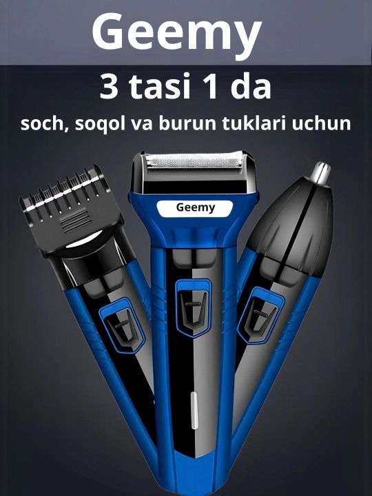 Trimmer soqol va  soch olish mashinasi elektr ustara Geemy, 3 tasi 1 da 566