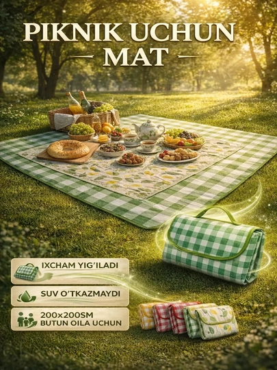 Сумка коврик для пикника, пляжа, похода, кемпинга, рыбалки, складной плед, 200 x 200 см — ZENORA-PIKNIKMAT-ЛЗЕЛЕН