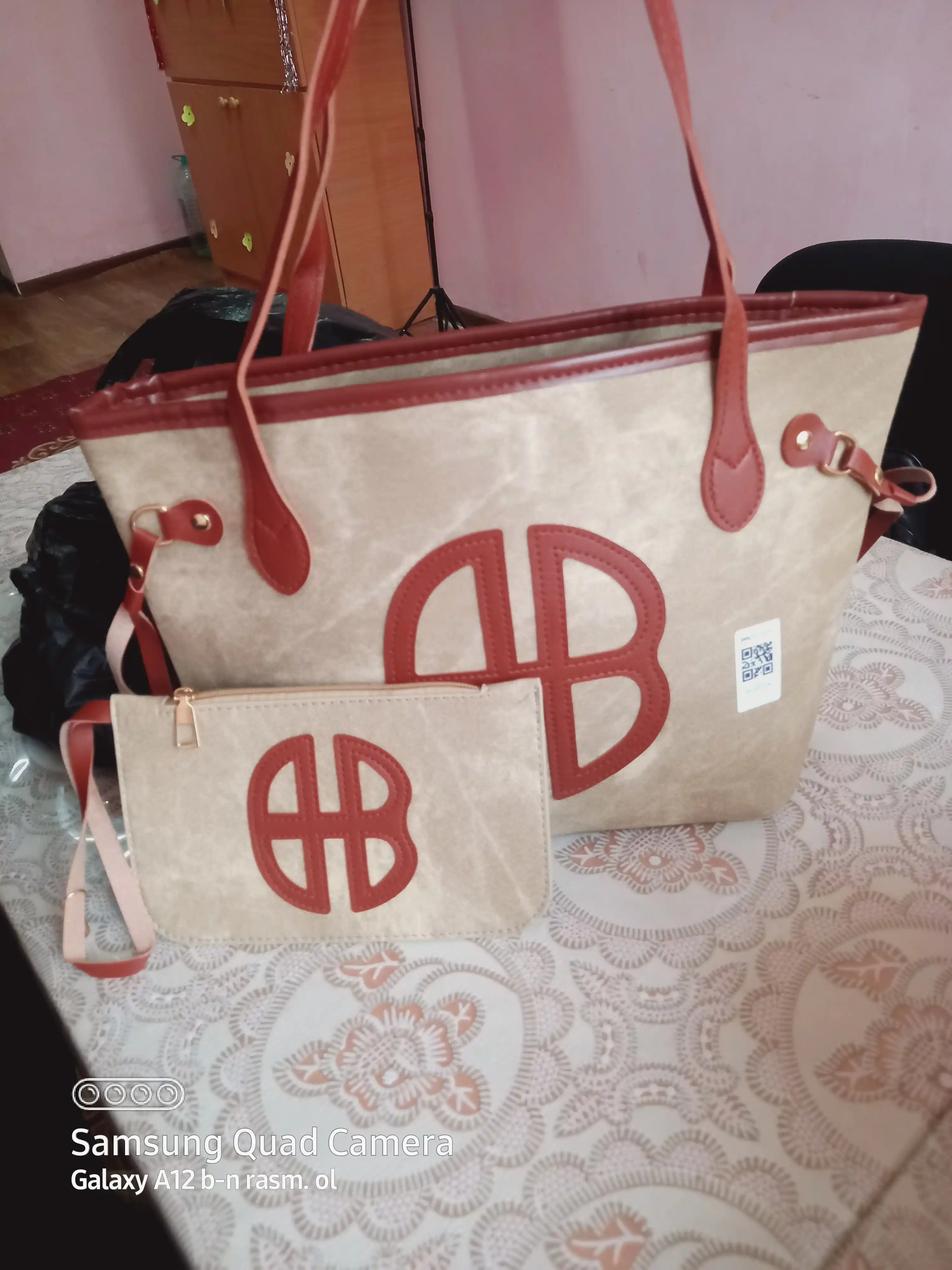 Сумка женская, через плечо, тоут, 2 в 1 с кошельком большая, буквенный принт, повседневная