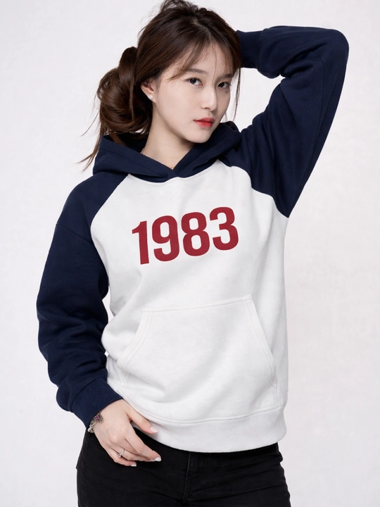 Женское худи oversize 1983 с капюшоном и карманами, демисезон
