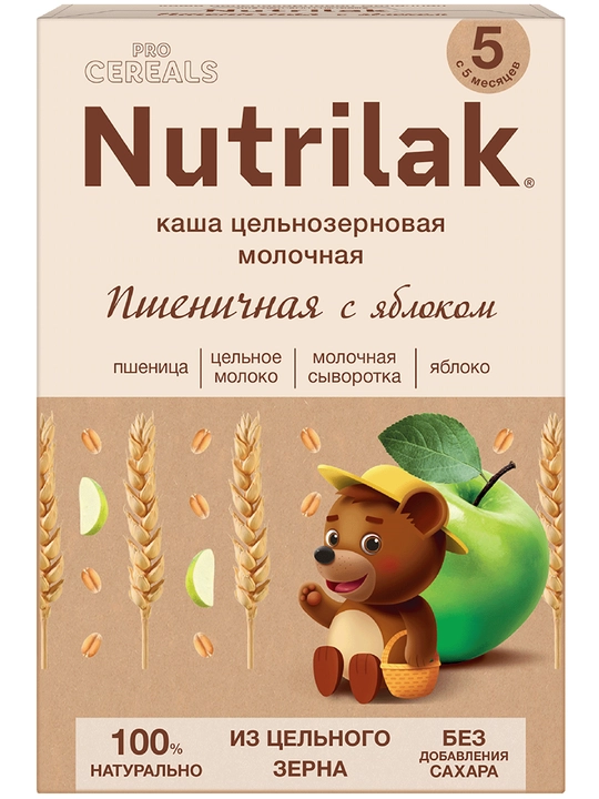 Sutli botqa Nutrilak Premium ProCereals, bug'doyli va olma bilan, 200 g - 