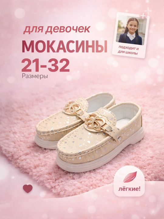 Мокасины для девочек, детская обувь,на весну и осень - 