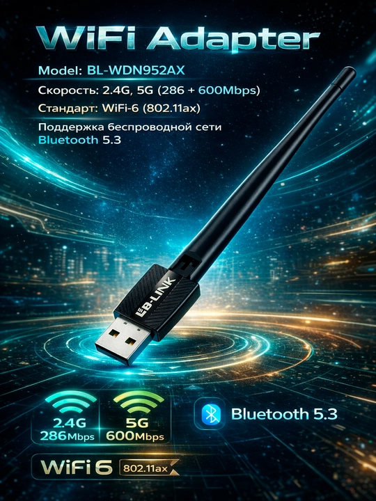 Wifi Adapter LB-link AX900 + BT5.3 5G USB kompyuter noutbuk uchun ikki diapazonlik adapter - 