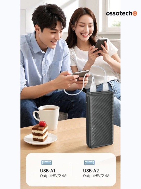 Akkumulyator Power Bank AWEI, 20000 mAh, tez zaryadlash, 3 ta port, oq rang