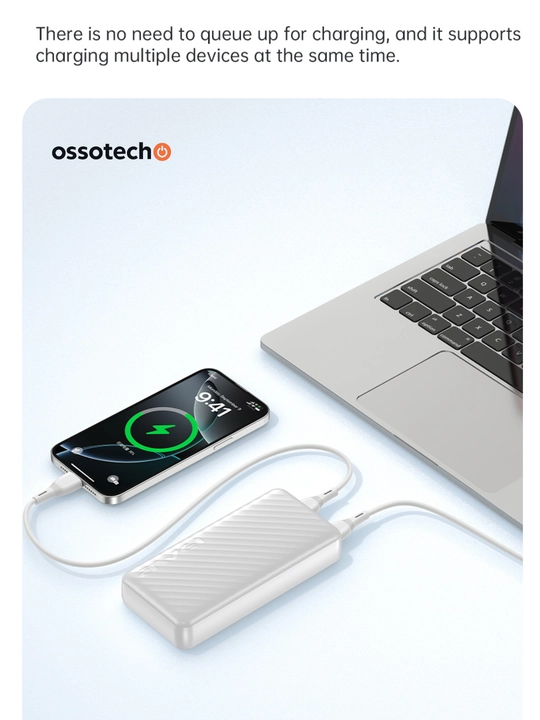 Akkumulyator Power Bank AWEI, 20000 mAh, tez zaryadlash, 3 ta port, oq rang