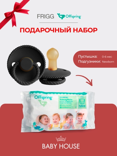 Соска-пустышка Frigg 0-6 месяцев, подгузники Offspring travel pack, размер NB 2-4 кг — MAA-FRIGGOFFPSRING-ЧЕРН