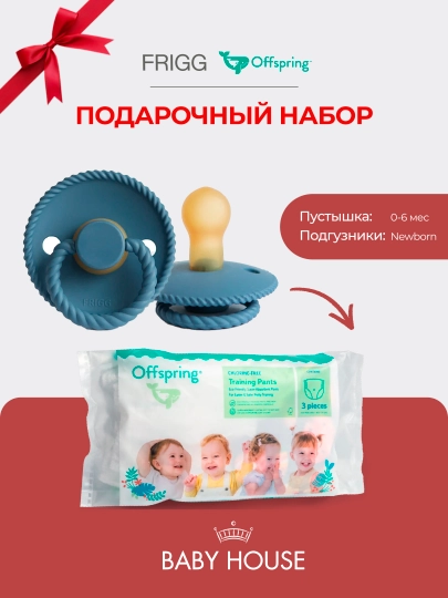 Соска-пустышка Frigg 0-6 месяцев, подгузники Offspring travel pack, размер NB 2-4 кг — MAA-FRIGGOFFPSRING-ТЕМНБИР
