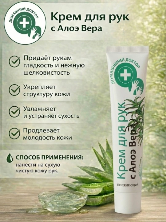 Qo'l kremi Domashniy Doktor Aloe Vera bilan, namlovchi, 42 ml - 