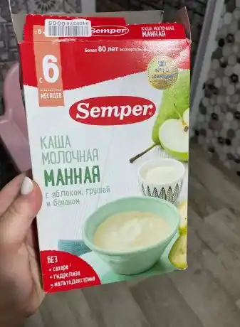 Semper yormasi, olma, nok va banan bilan, sutli, irmik, 6 oydan, shakarsiz, quruq, 180 gr