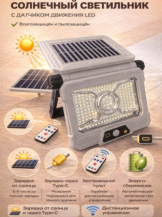 Солнечный светильник с датчиком движения LED (HS-8056) - 