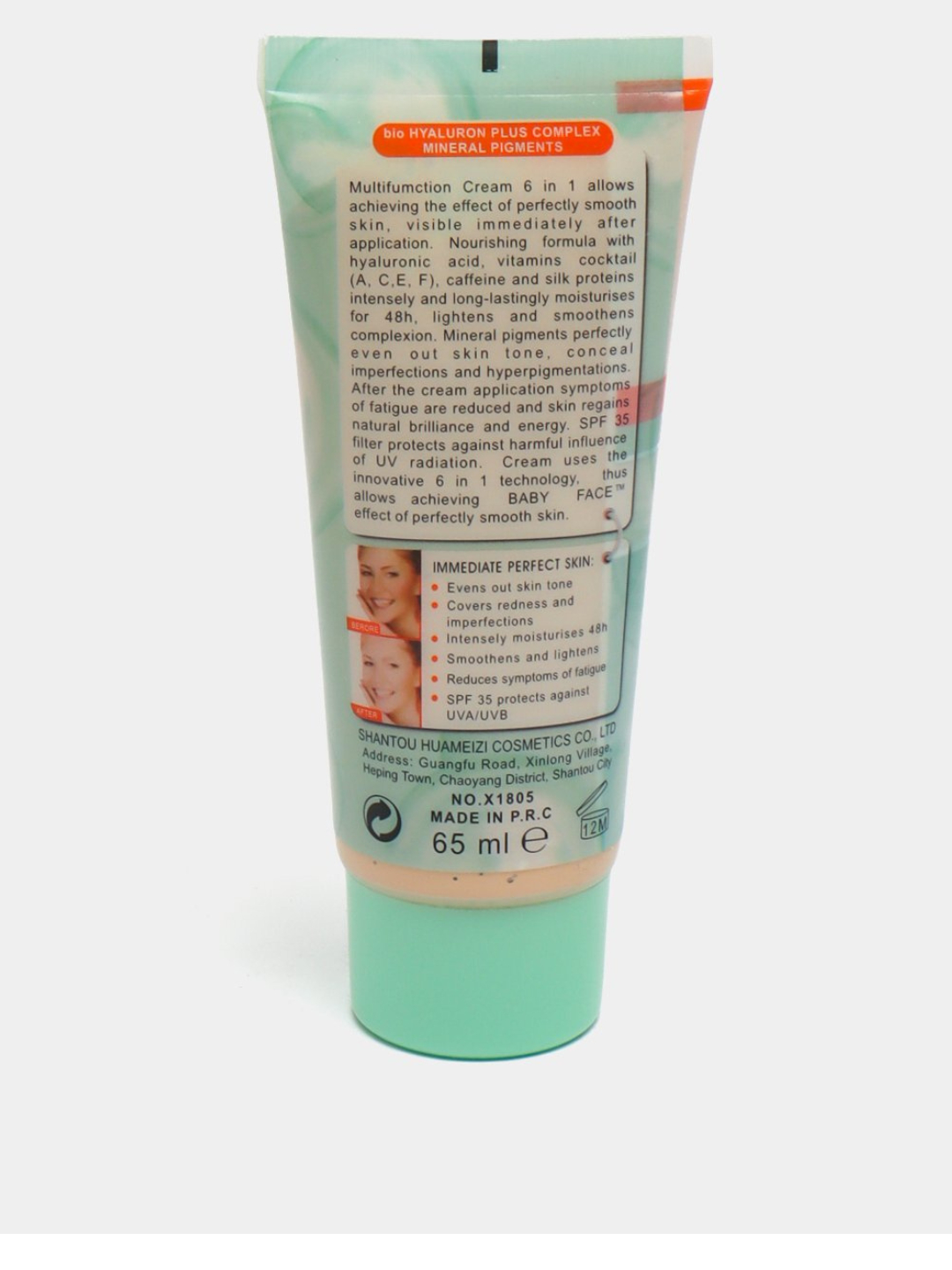 BB tonal krem, quyoshdan himoya krem XQM, SPF 15, 6 tasi 1 da formulasi, 65 ml