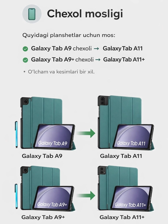 Чехол для планшета Samsung Galaxy Tab A11+, A11, A9+, A9, A8, стилус в комплекте