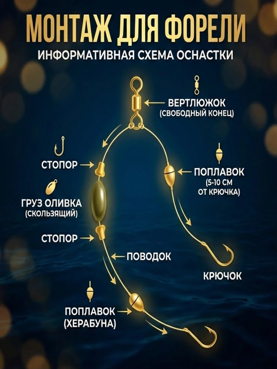 Готовый монтаж для форели, для ловли на двух горизонтах