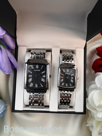 Парные часы Cartier в подарок – элегантная классическая модель — BOSSWAT-80W0077-ЧЕРН