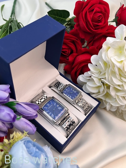Парные часы Cartier в подарок – элегантная классическая модель — BOSSWAT-80W0077-СИНИЙ