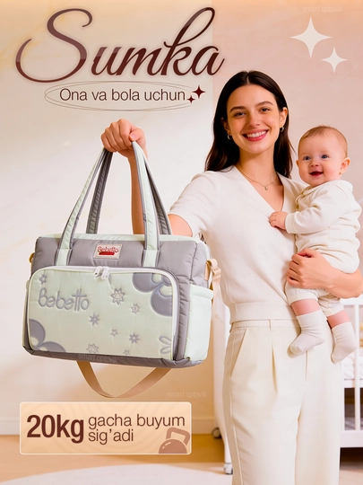Tug‘ruqxona sumkasi Bebetto, ona va bola uchun, katta hajmli, 20 kg gacha, ko‘p bo‘limli - 