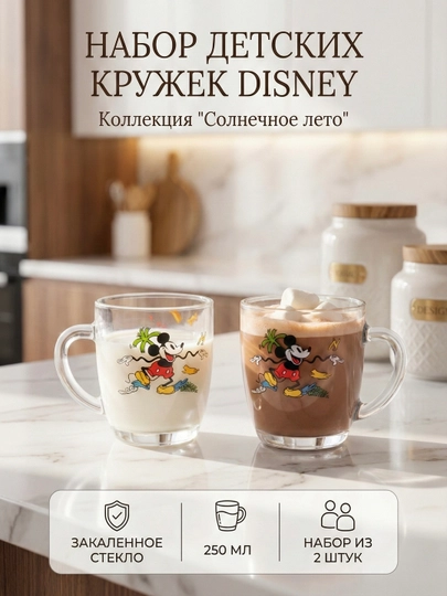 Набор детских стеклянных кружек, Disney «Солнечное лето»