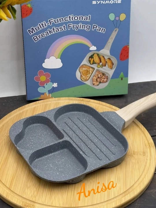 Anisa 3 bo‘limli skovorodka – granit qoplamali, yog‘och dastali