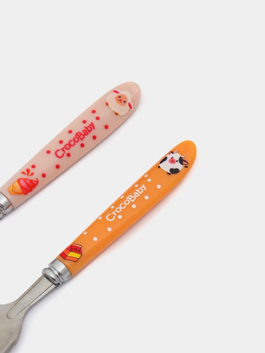 Набор ложка и вилка для детей 6+ месяцев, безопасный материал BPA free, нержавеющая сталь