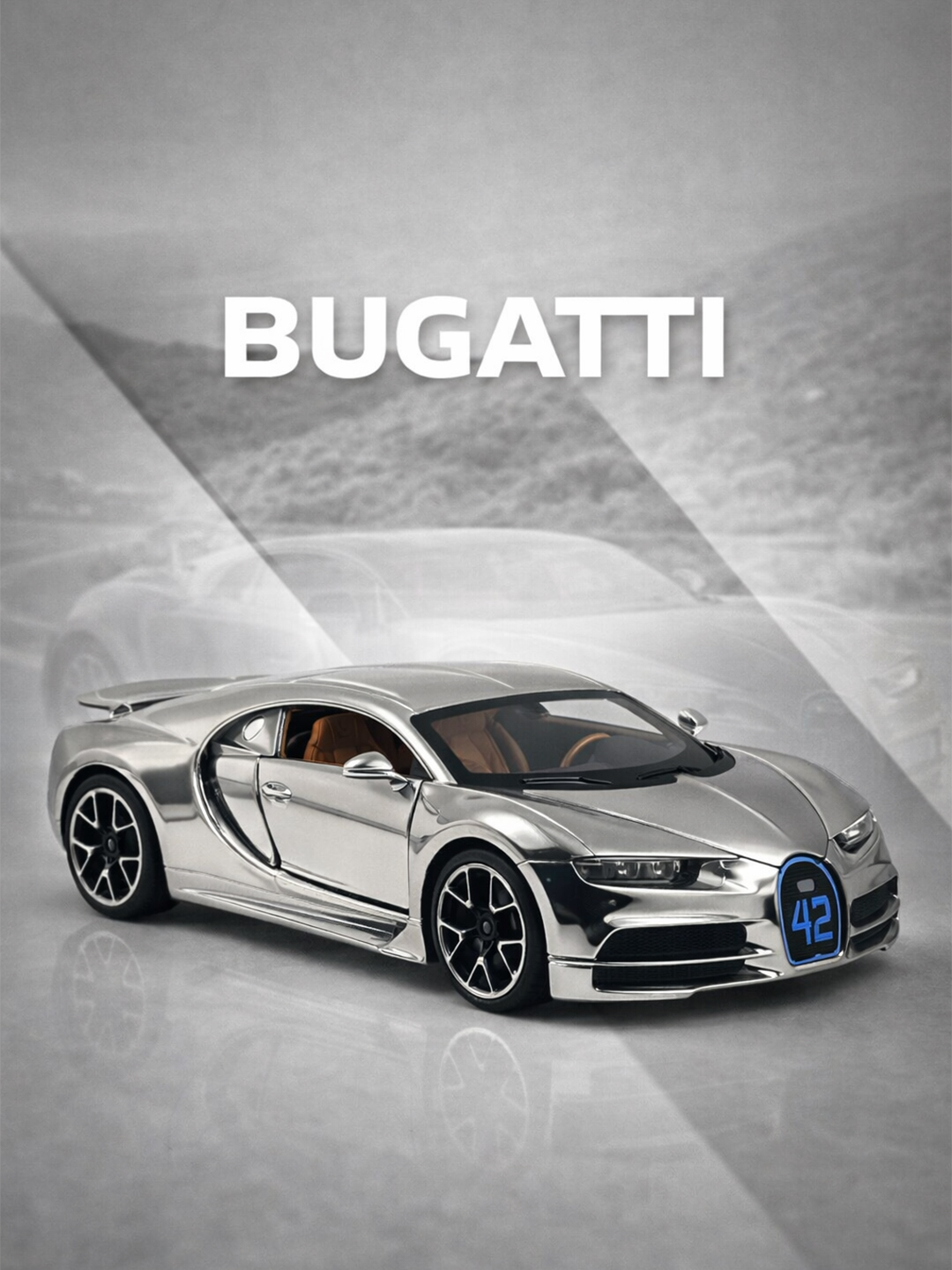 Bugatti Metall Avtomobillari 1:18, metall, yorug'lik va ovoz bilan, masshtabli model - 