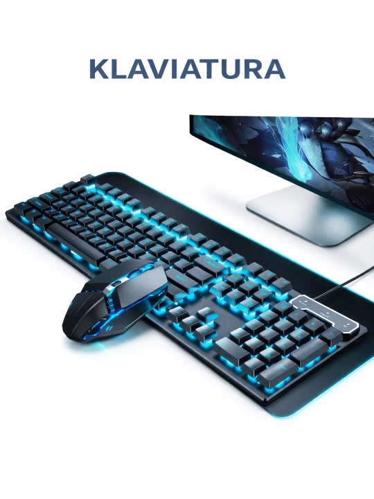 Игровая клавиатура и мышь, механическая чувствительность, яркая LED подсветка, ABS клавиши