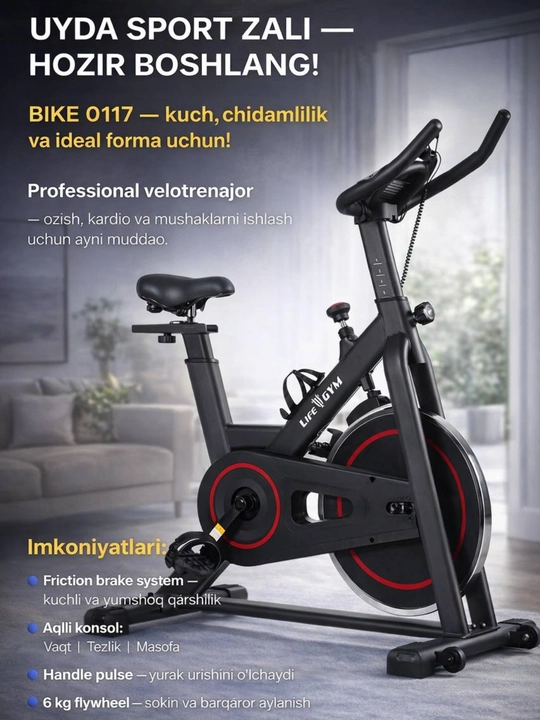 BIKE 0117 velotrenajyor — kardio, ozish va uyda professional mashqlar uchun