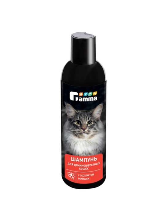 Uzun sochli mushuklar uchun romashka ekstrakti qo'shilgan Gamma shampuni, 250 ml - 