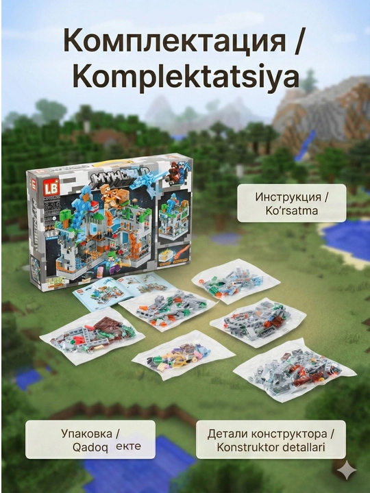 MyWorld konstruktor (Minecraft uslubida) – 551 detal, ijodiy va rivojlantiruvchi o‘yin